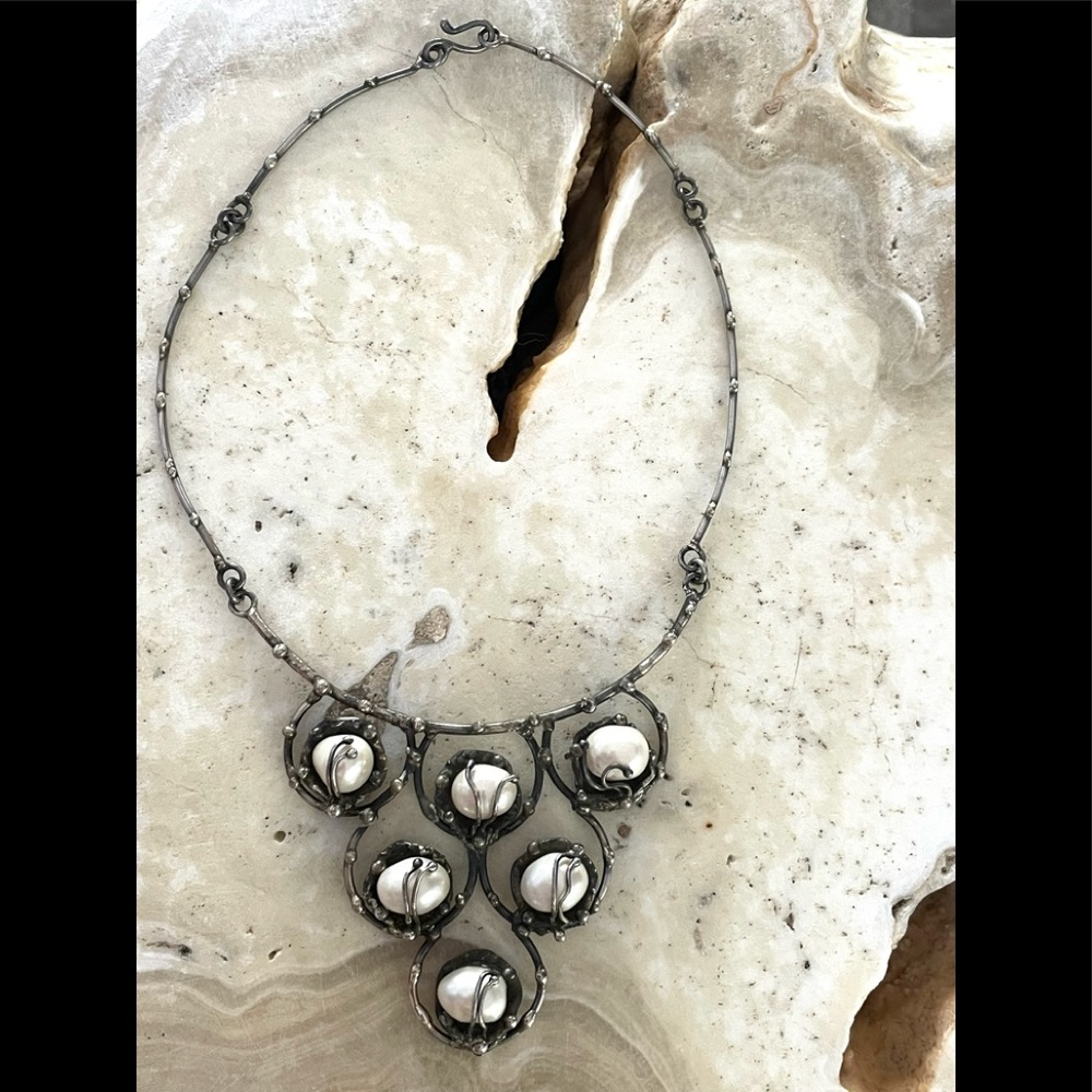 Brutalist studio jeweler statement necklace